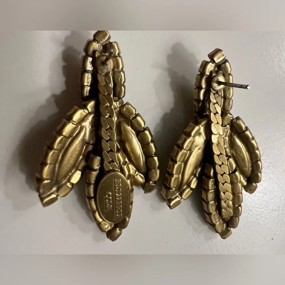 ***HOLD*** Elizabeth Cole Bacall Faux Emerald and Diamond Pierced Earrings - Picture 5 of 5